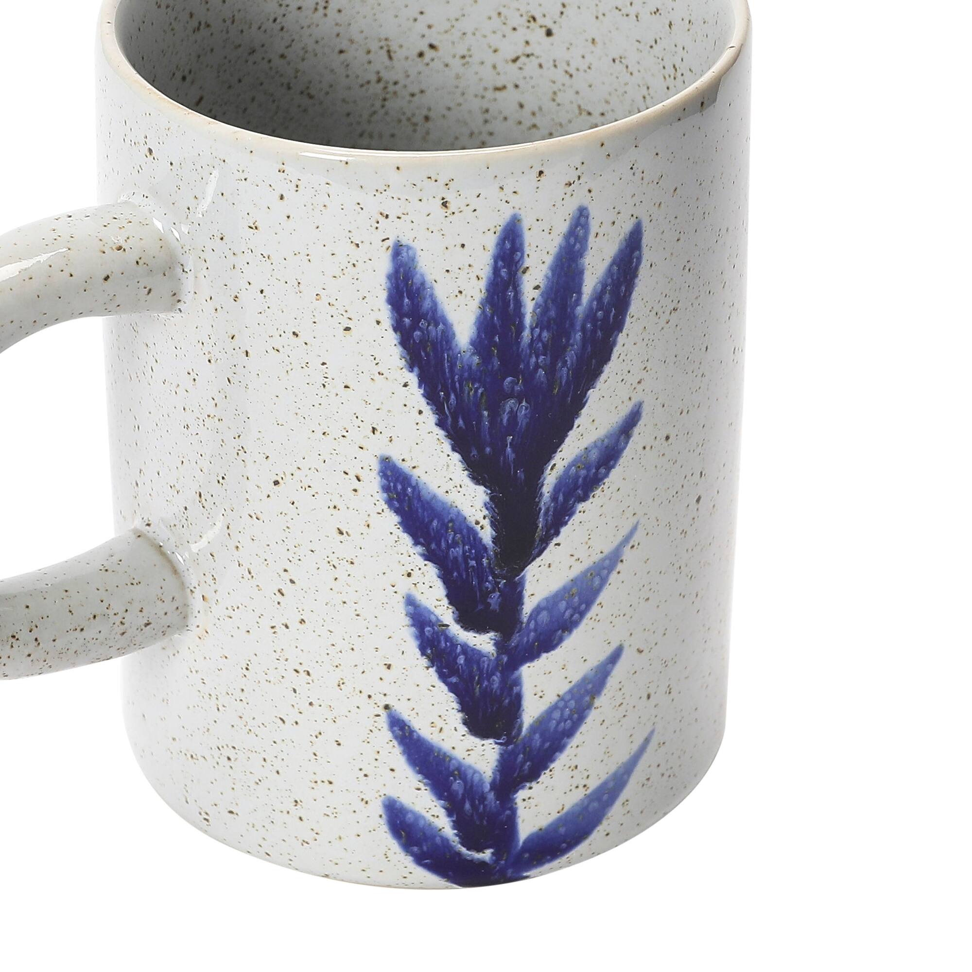 Hello Honey® 12oz. Antique Blue and White Reactive Glaze Mug Set with Flower Design
